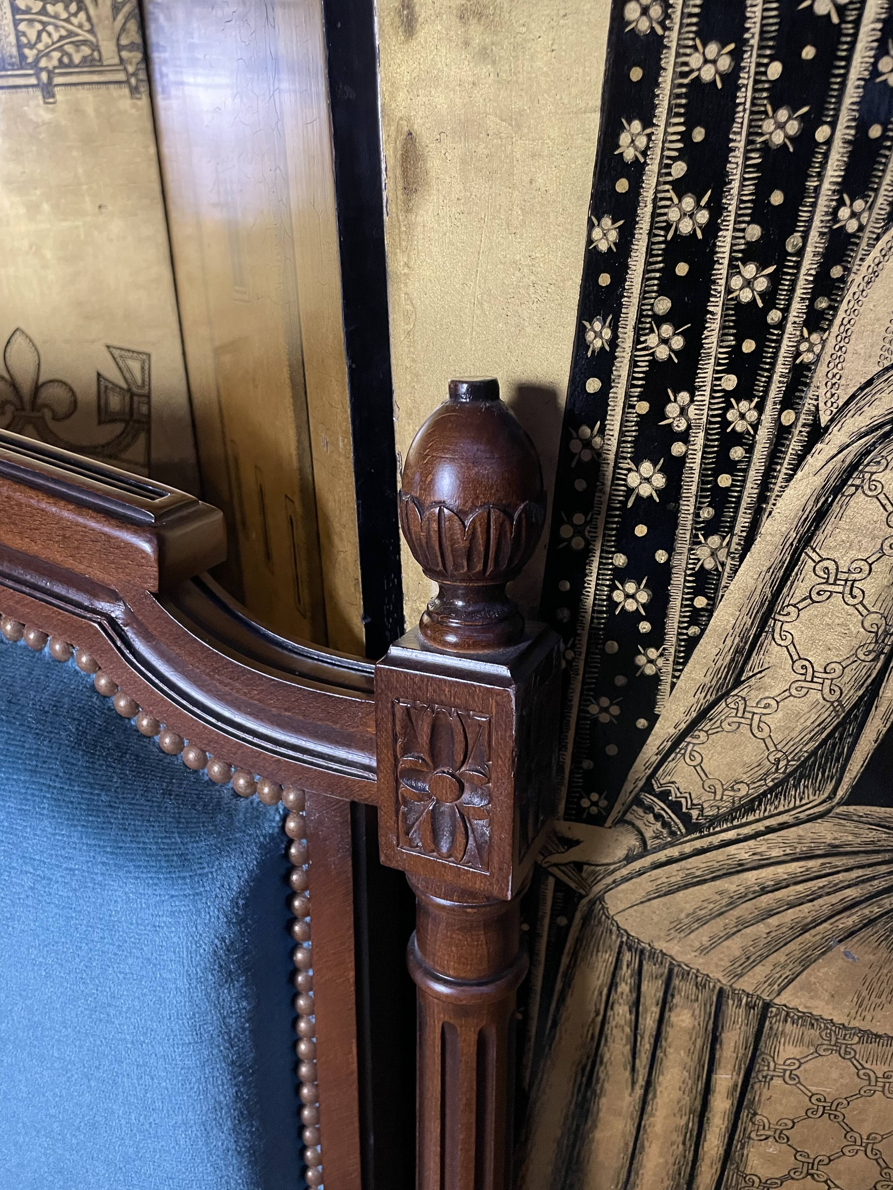 Louis XVI style bed blue velvet