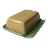 Small vintage ceramic butter dish - green and yellow