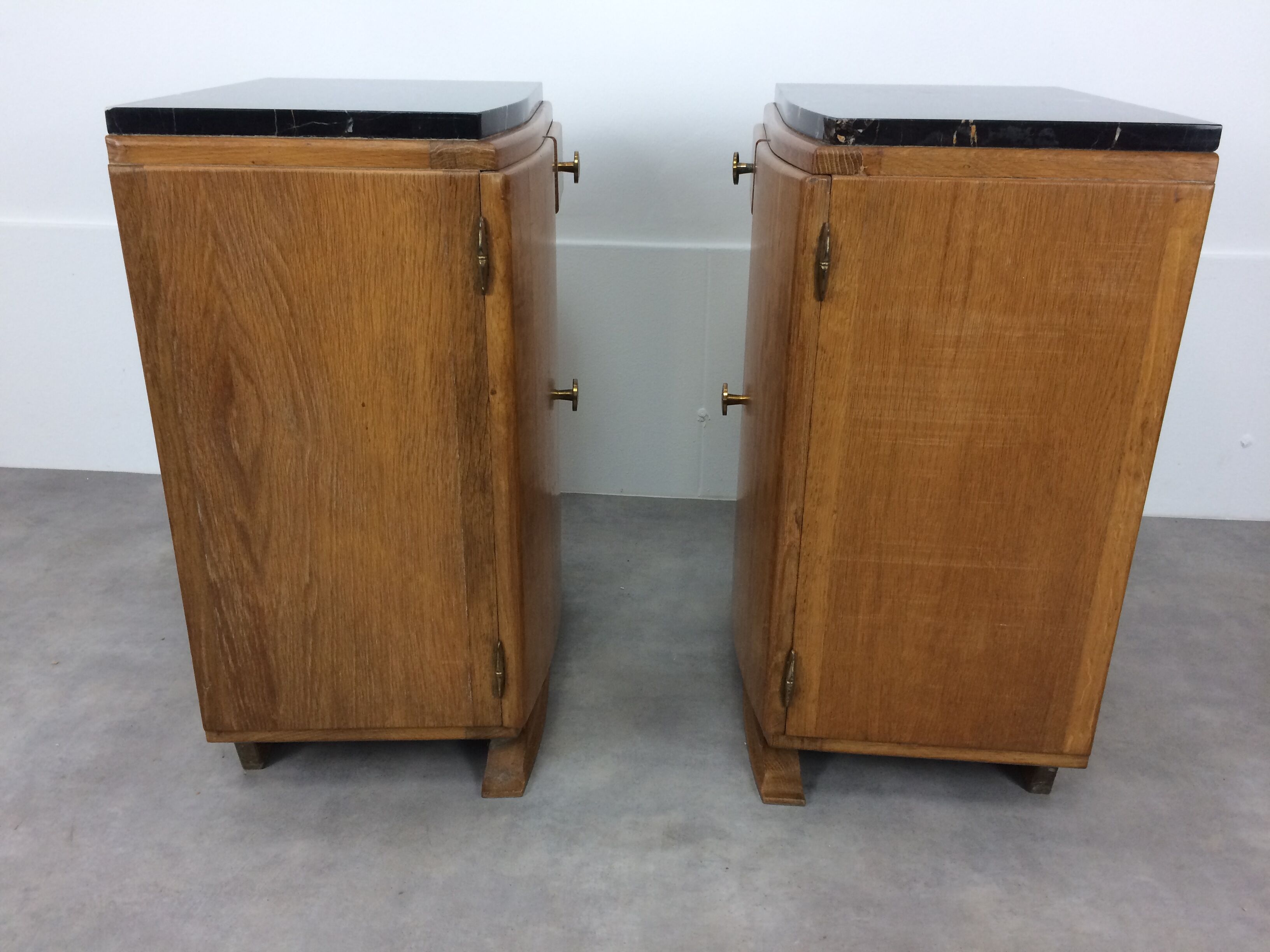Pair of bedside tables art deco style marble black portor