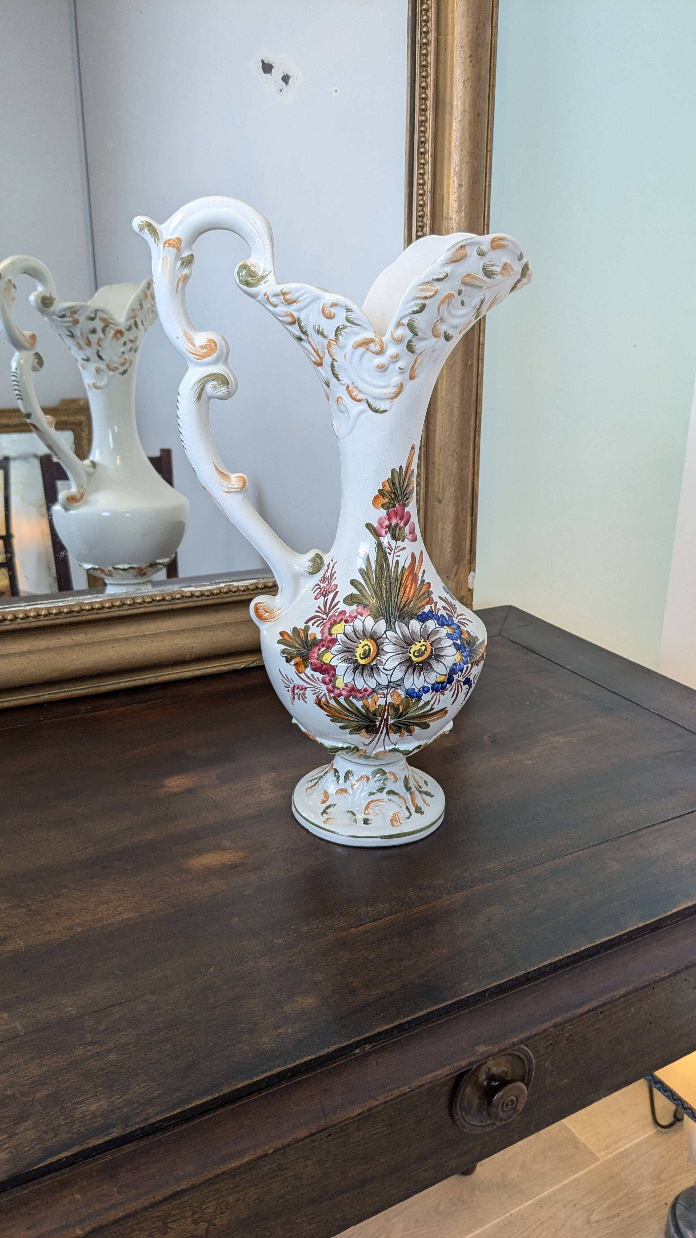Antique Bassano ewer in cracked ceramic