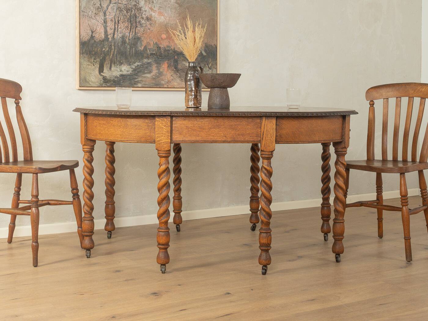 Victorian dining table, around 1840, solid oak, extendable