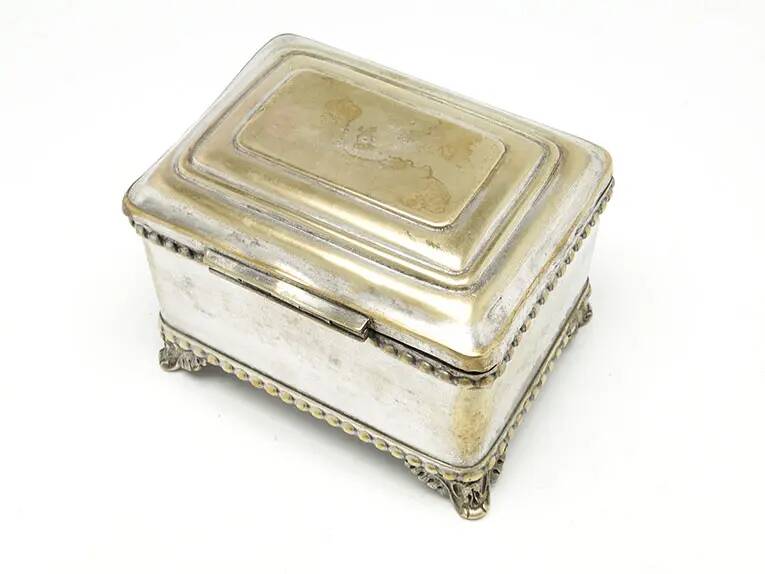 Eclectic sugar bowl, silver-plated brass, Bracia Buch, Poland, early 20th century