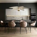 Aerial suspension, 6 petals in metal and white linen