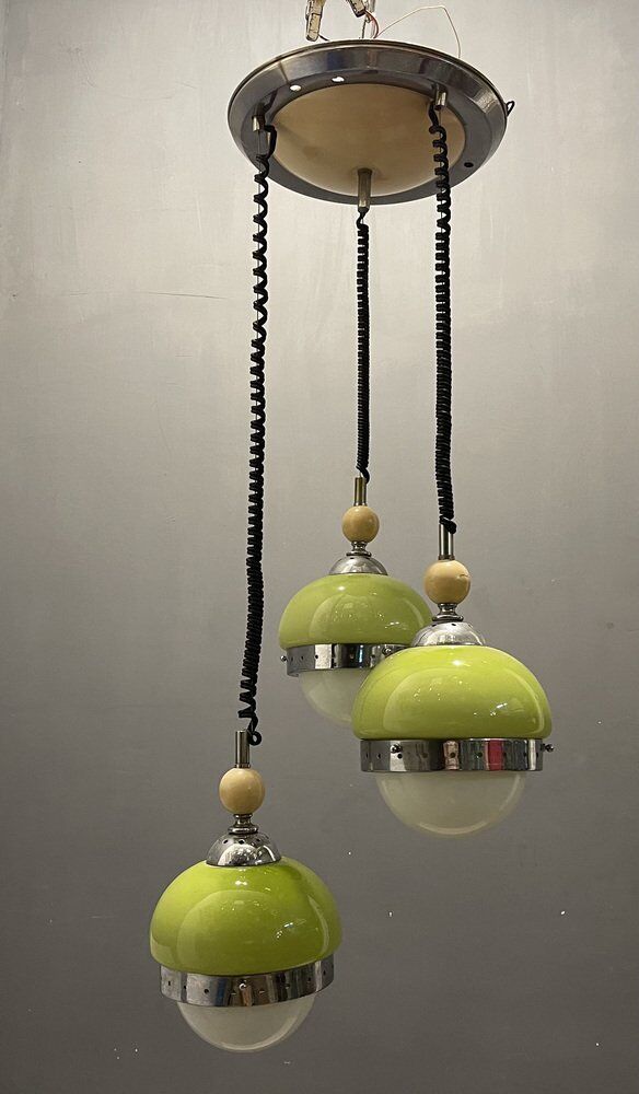 Mid-century lime green opaline glass light pendant