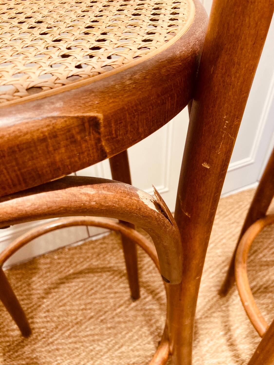 Bentwood and cane bar stools
