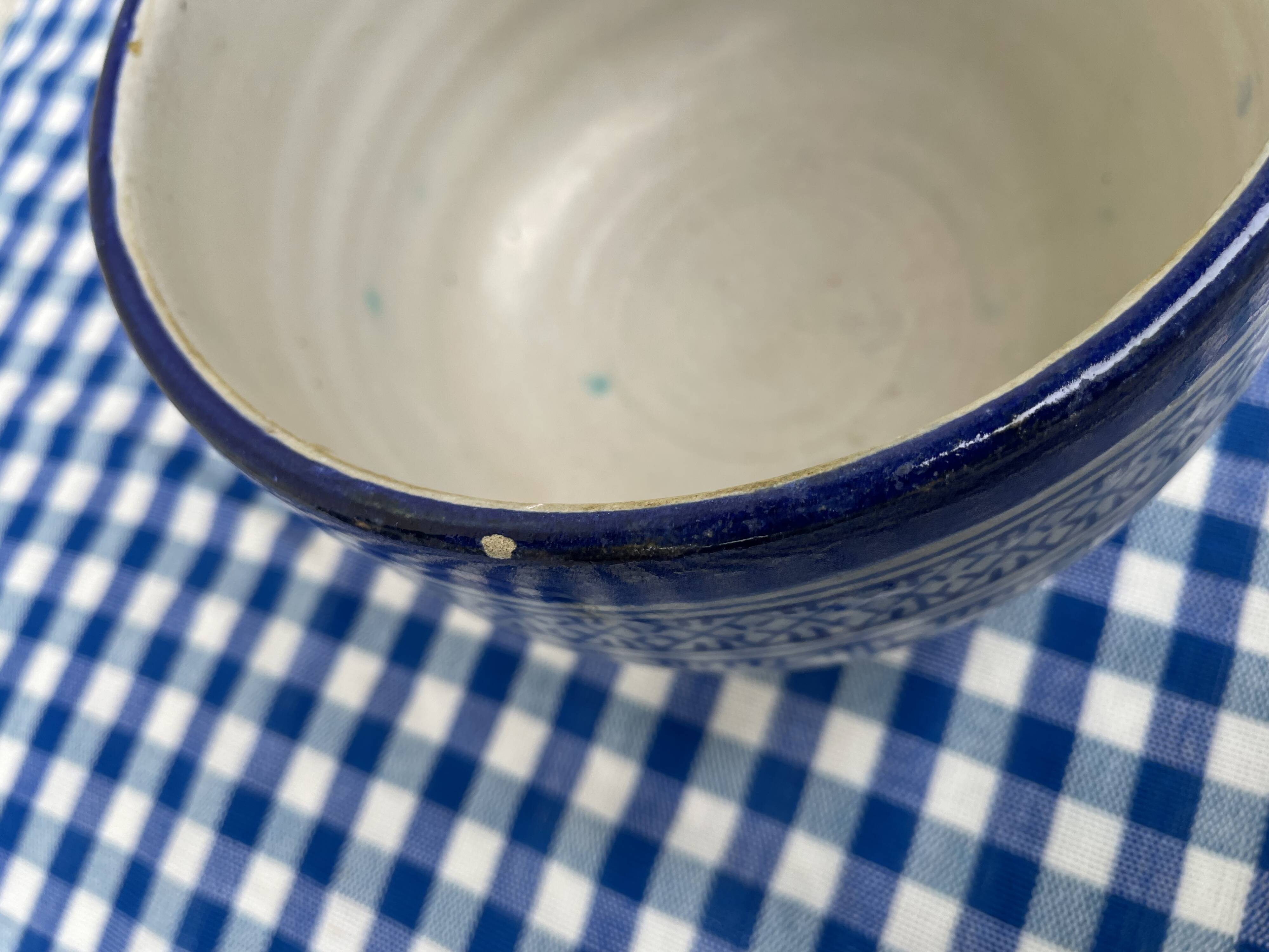 Antique covered butter pot "jobbana" from Morocco, Fes, signed Serghini.