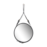 Miroir rond en cuir noir et laiton de Jacques Adnet, édition contemporaine Gubi