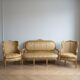 Louis XV gold salon set with a 3-seater sofa and 2 armchairs.