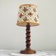 French Vintage Round Wooden Barley Twist Table Lamp With Floral Shade