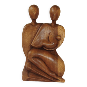 Sculpture bois couple - enfant