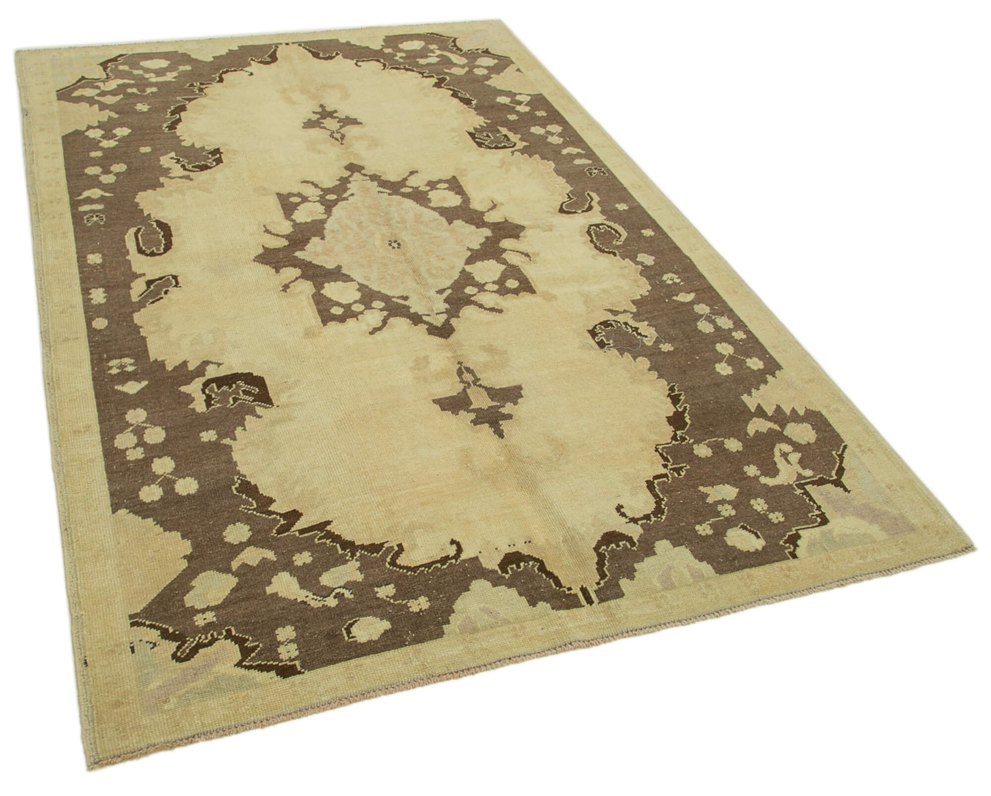 1950s hand-knotted contemporary turkish beige rug 155 cm x 235 cm
