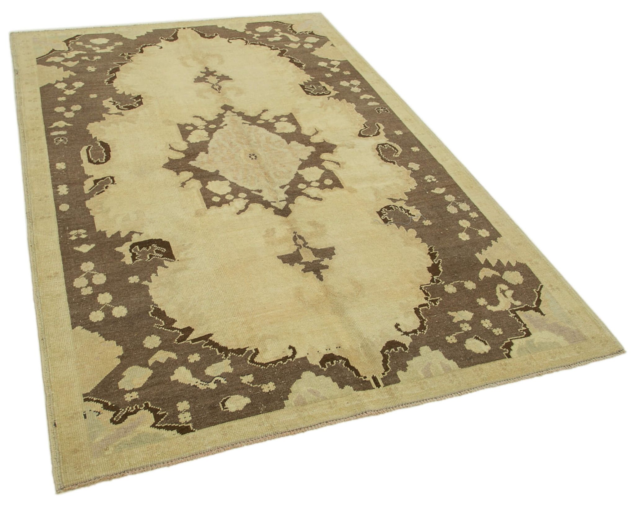 1950s hand-knotted contemporary turkish beige rug 155 cm x 235 cm