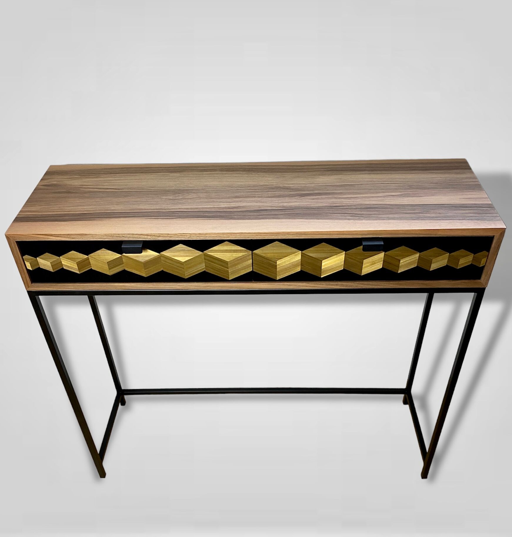 Cubes console straw marquetry