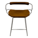 Bar stool with a back, aged silver metal and natural tobacco leather, organic design.
