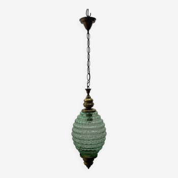 Suspension lumineuse en verre de Murano vert