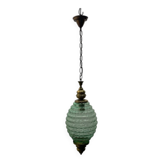 Suspension lumineuse en verre de Murano vert