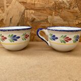Paire ancienne tasse pornic céramique blanc bleu france vintage #b286