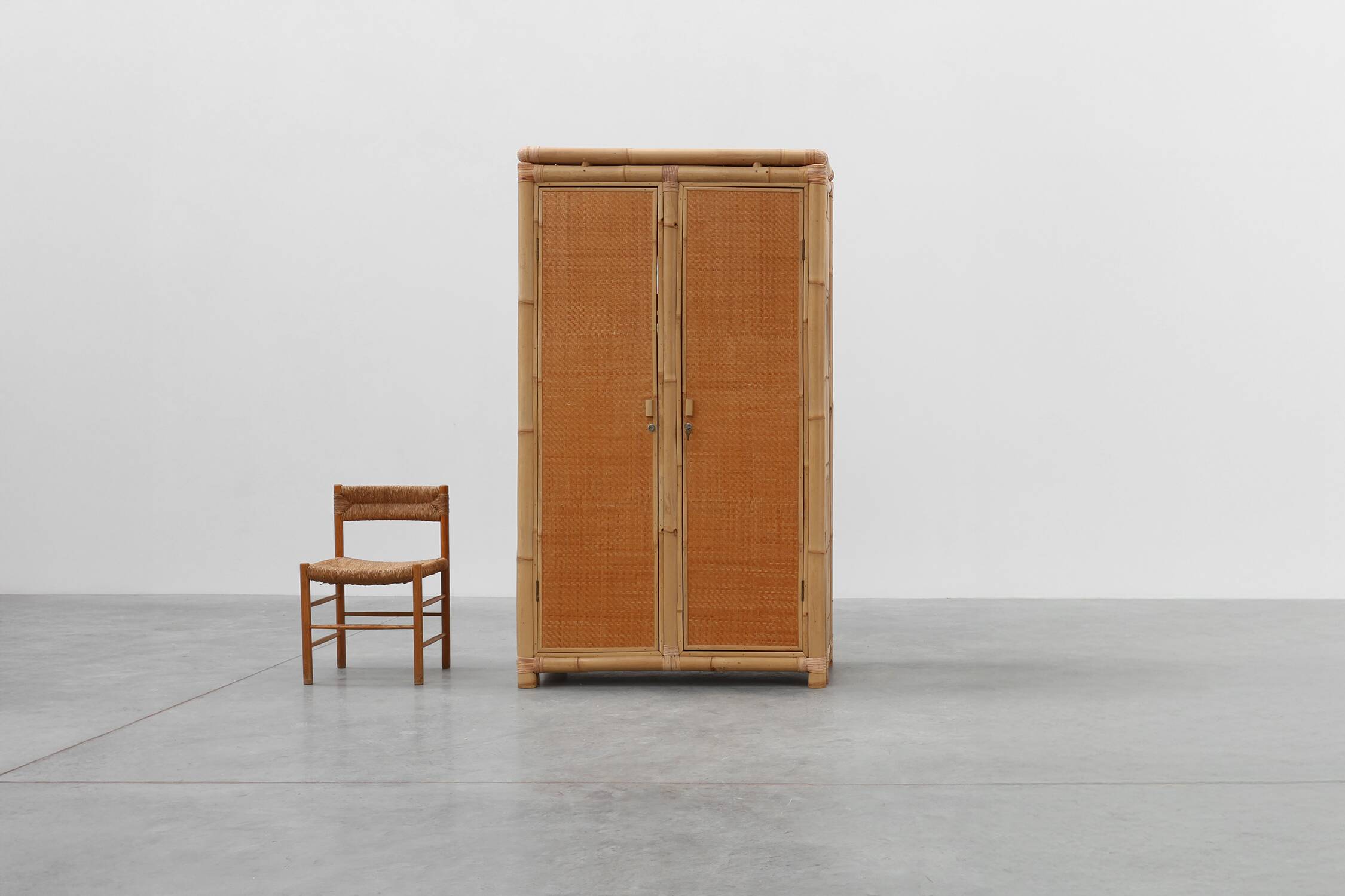 Mid-century bamboo and rattan wardrobe, Italy ca. 1960