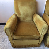 Pair of vintage yellow velvet armchairs