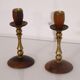Pair of Scandinavian teak and brass candle holders
