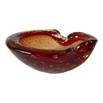 Murano red and yellow bullicante glass ashtray