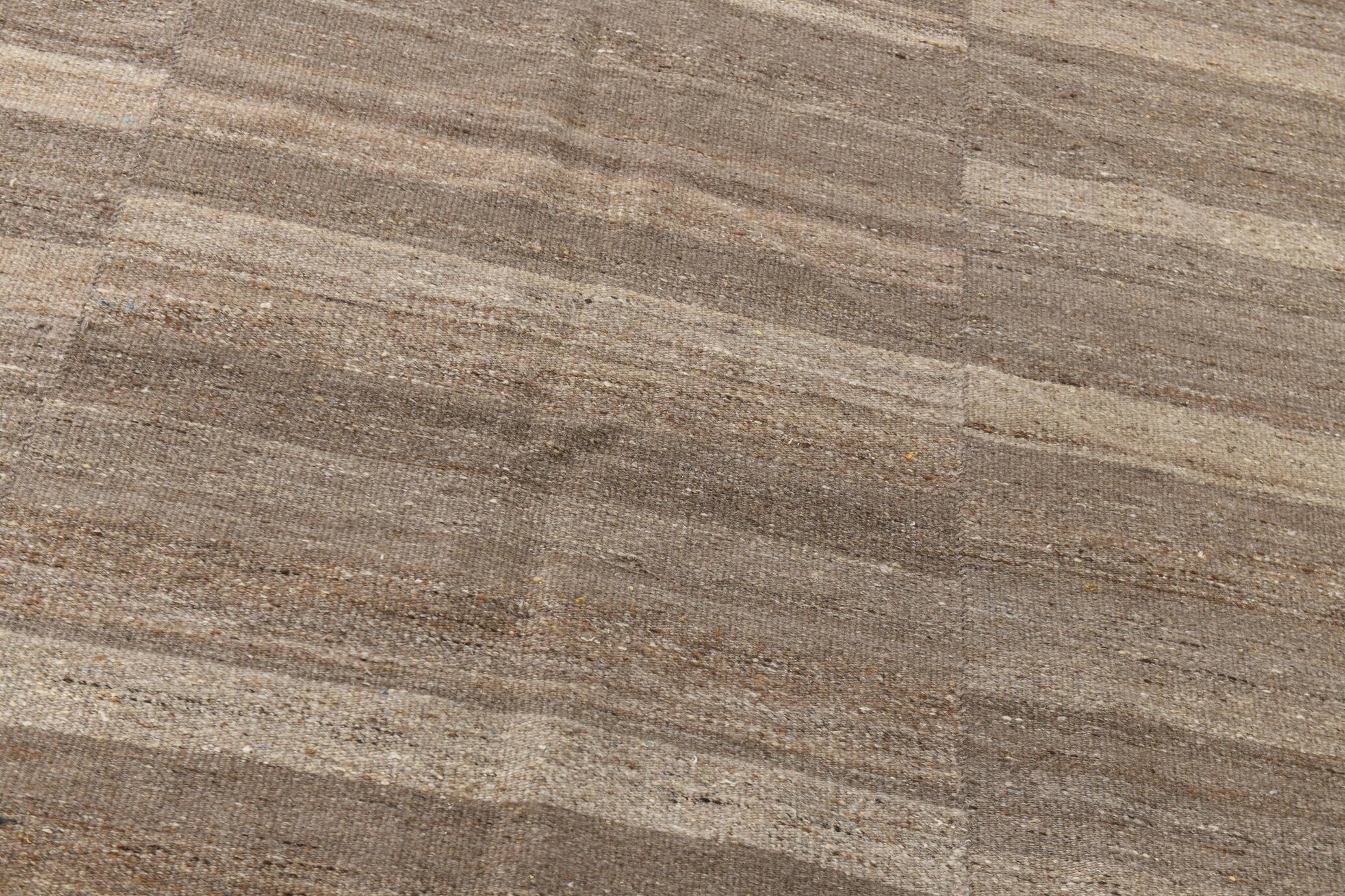 Striped Pattern Brown Vintage Kilim Rug, 225x309Cm