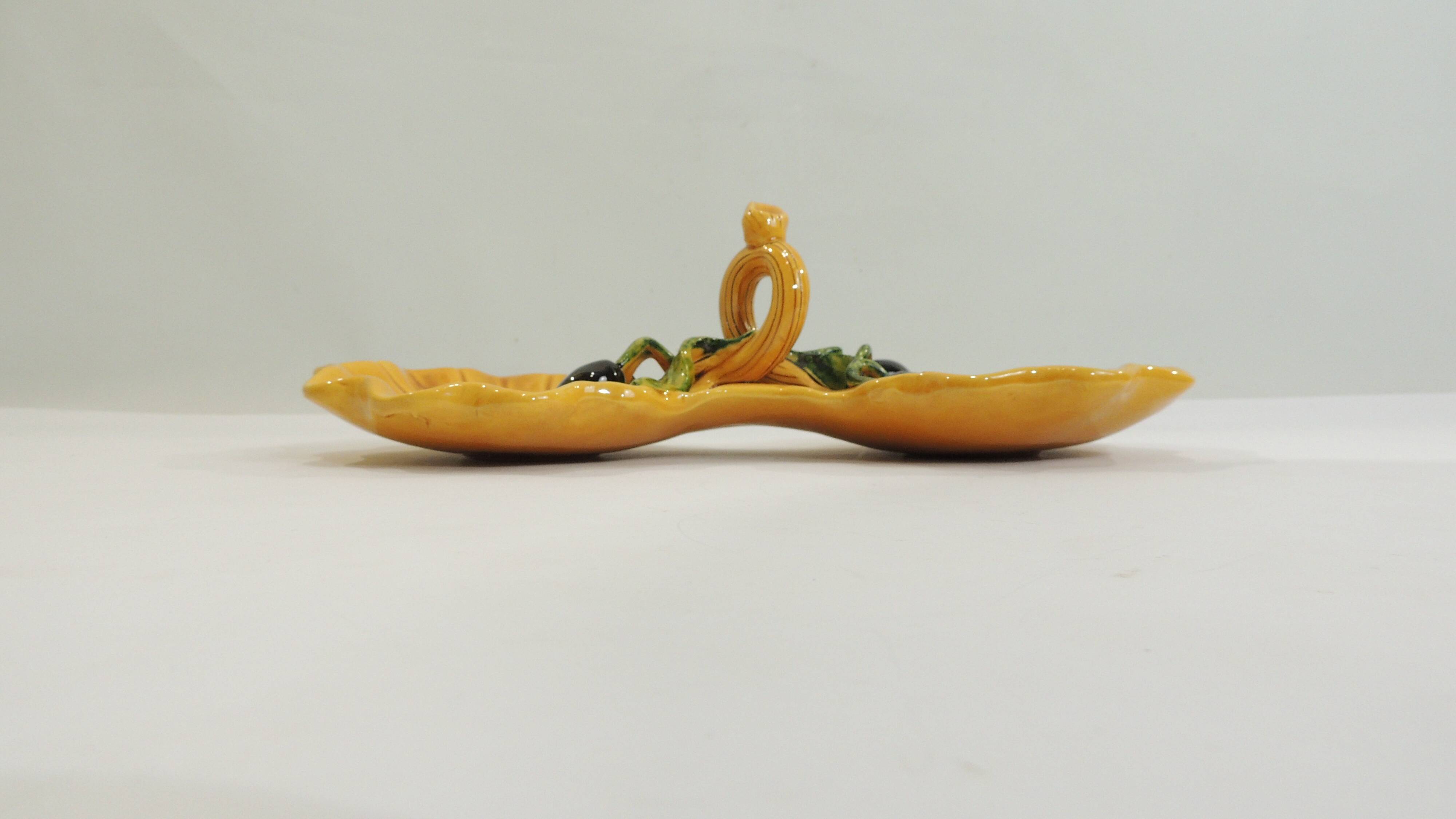 A vintage yellow ceramic aperitif server from Vallauris, 1970s, for black olives.