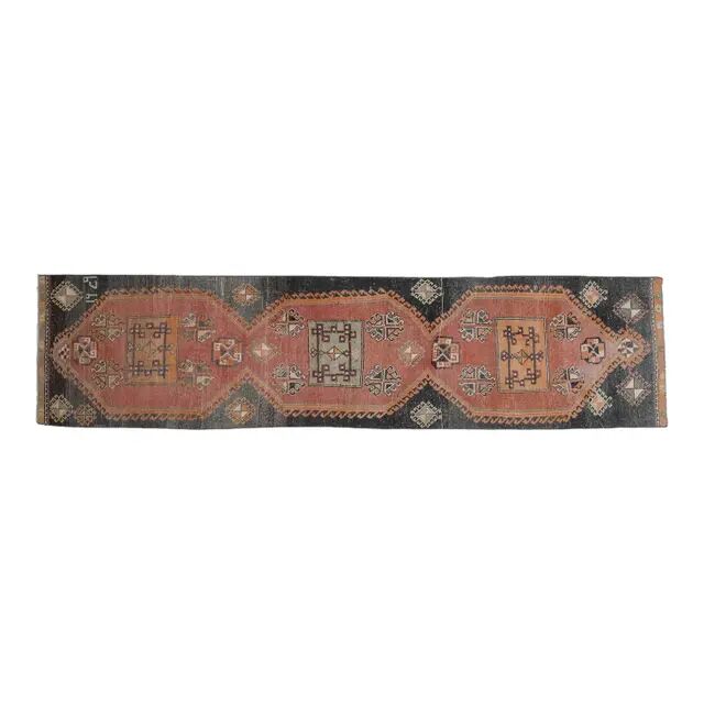 Orange Turkish Vintage Oushak Handmade Wool Rug Runner 76x374