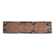 Tapis couloir vintage turc Oushak fait à la main en laine orange 76x374