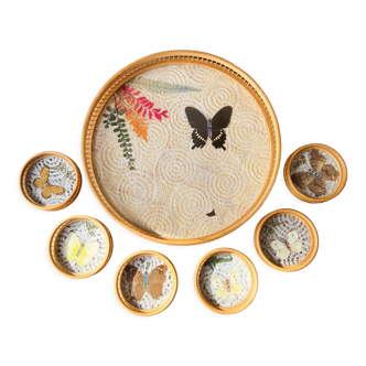 Vintage "butterfly" tray and 6 coasters