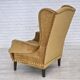 1970s, Danish high back armchair, furniture velour, oak wood legs.