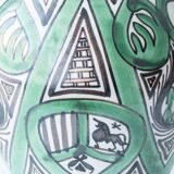 Spanish ceramic pitcher from the mid-century Mudéjar style in green and black, Punter.