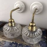 Pair of chiseled glass wall sconces