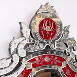 Large Vintage Venetian Red Glass Etched Wall Mirror