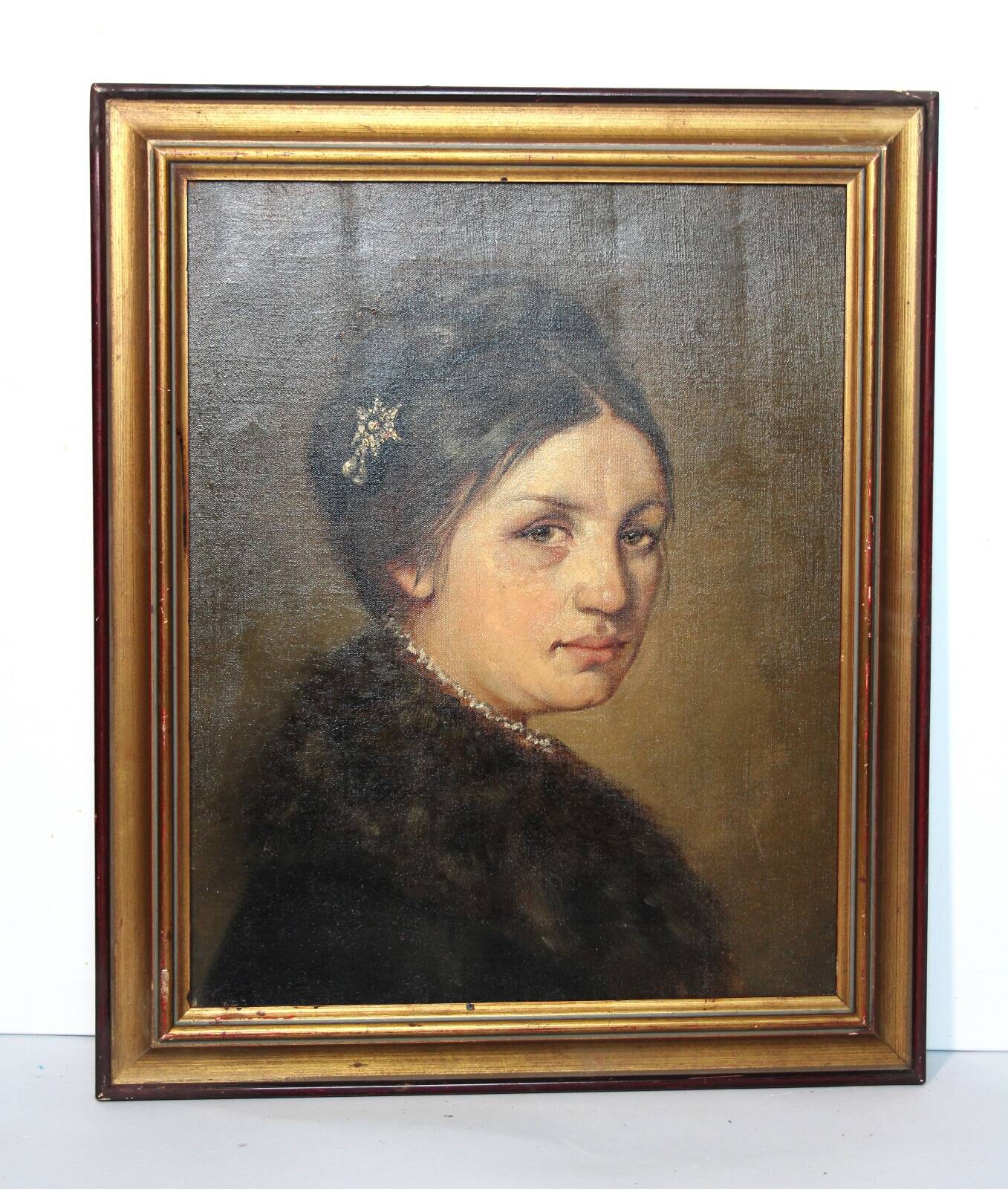 19th Century Victorian Portrait of a Lady Oil Painting, Framed