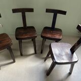 Set of 4 brutalist design elm t-chairs - 1950