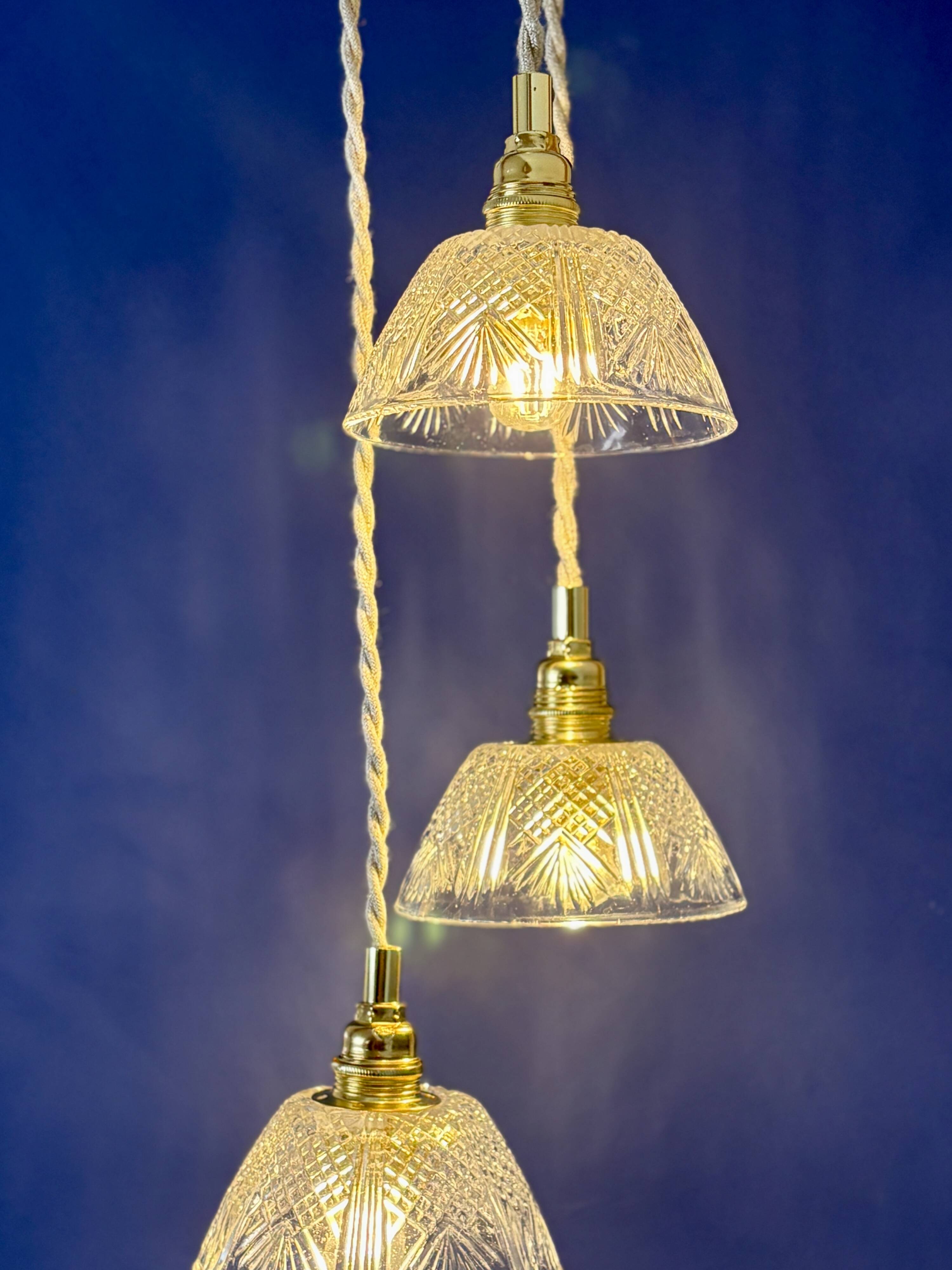 Suspension triple vintage glass chandelier - tableware collection
