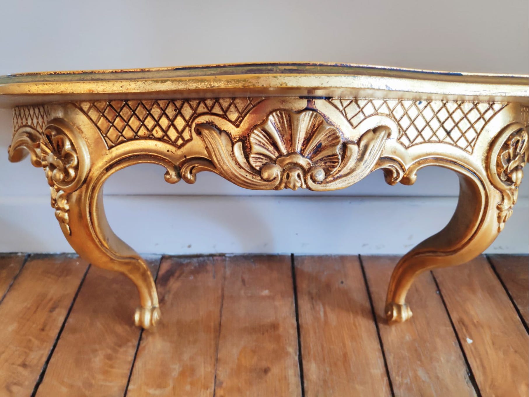 Louis XV style gilded wall shelf console