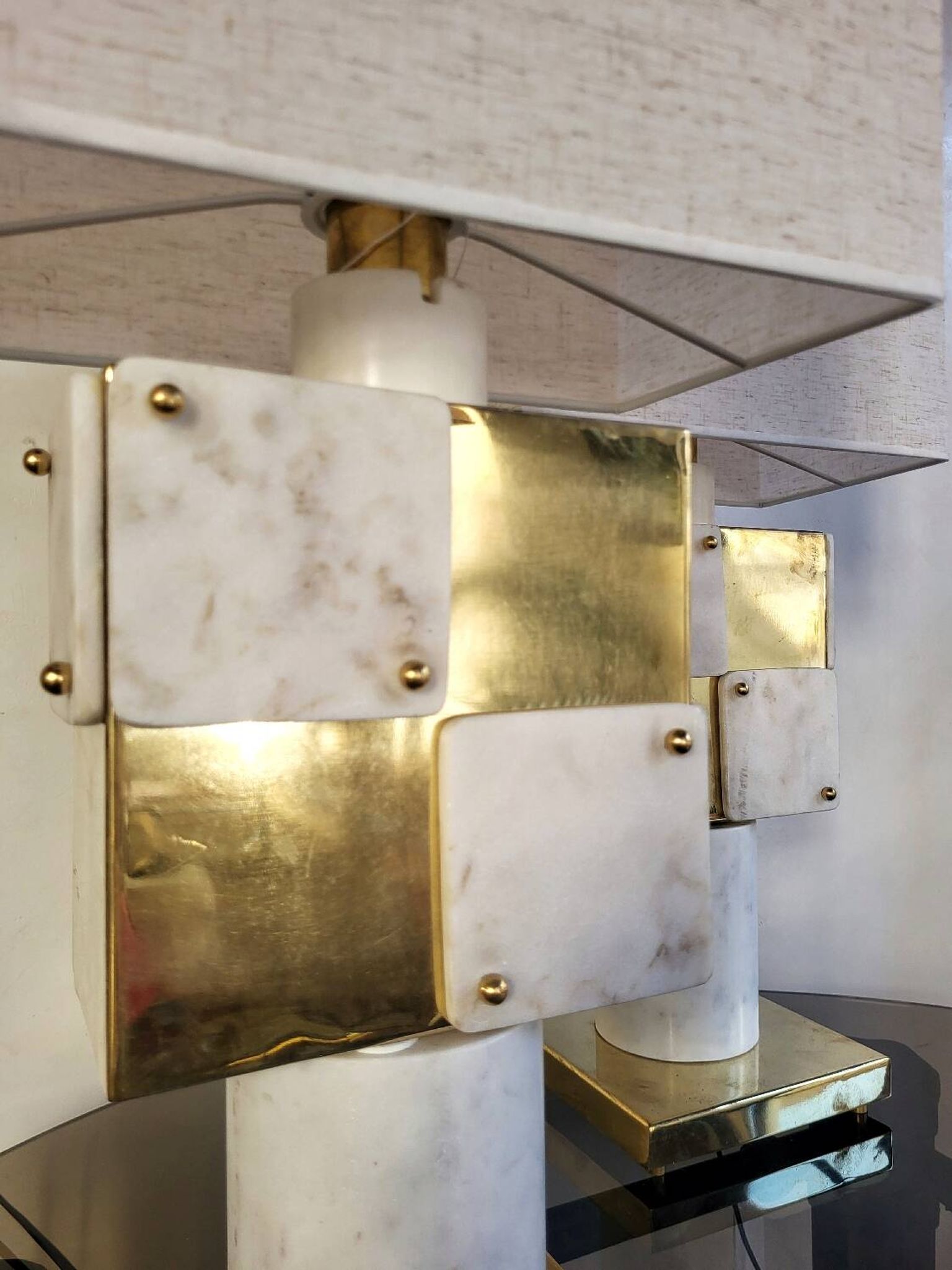 Italian lamp in marble and brass