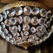 Lustre doré à Pampilles en cristal, plafonnier montgolfière XXème