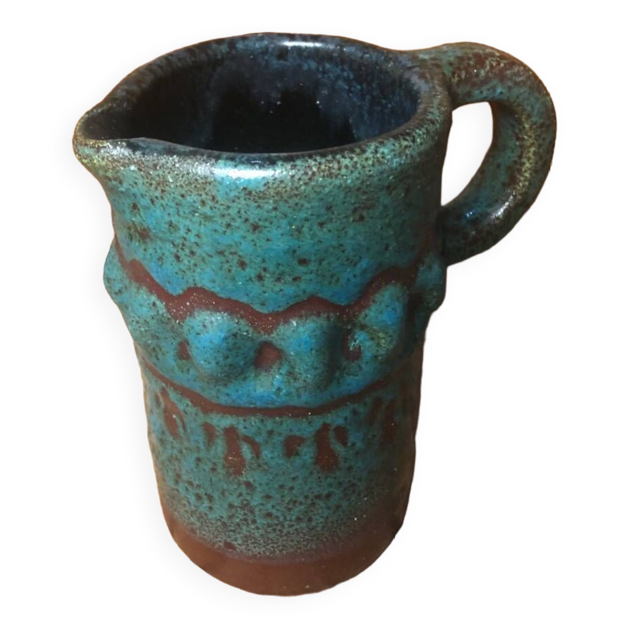 Old Vintage Brown & Green Ceramic Pitcher