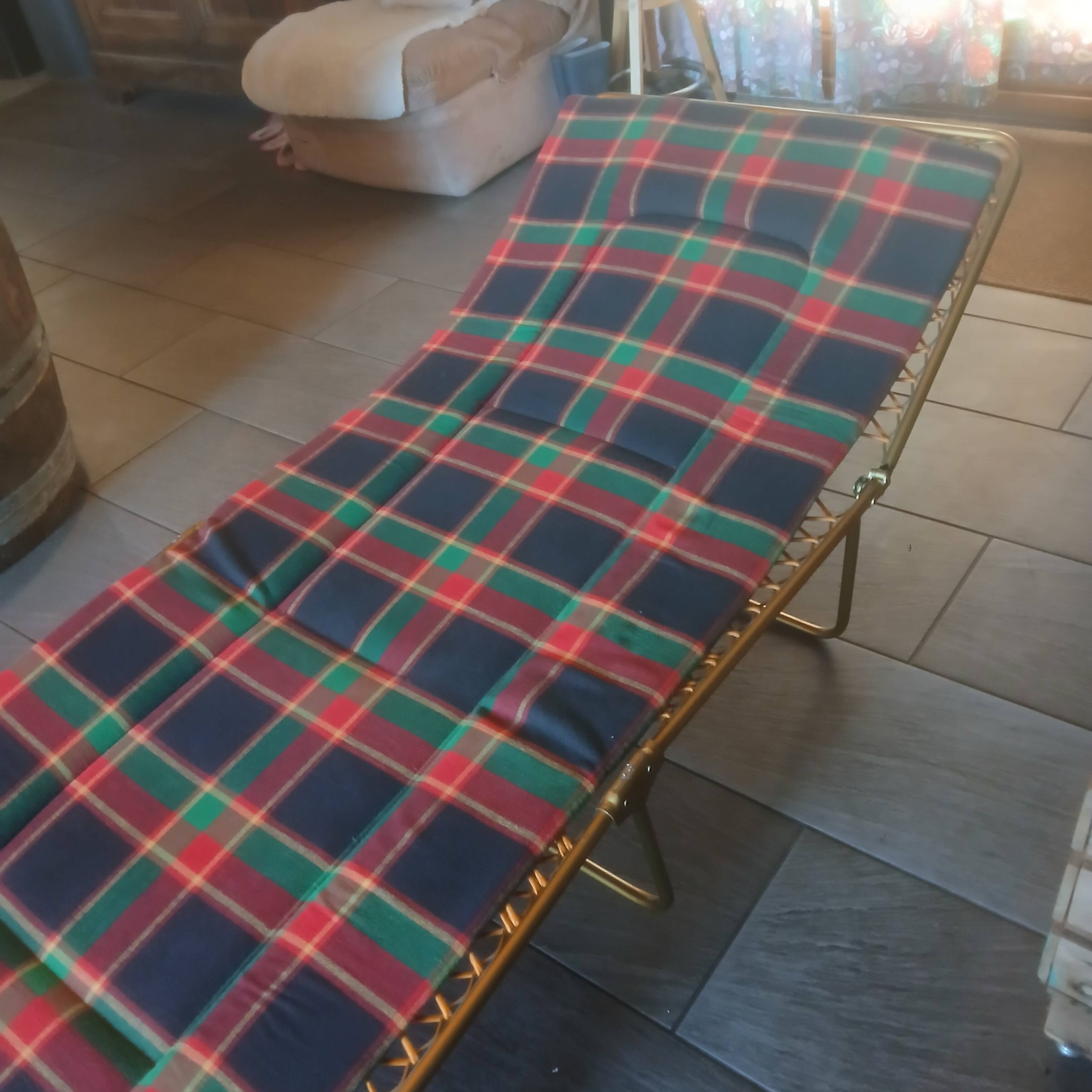 Lafuma vintage 1970s camp bed – foldable – tartan green – camping c