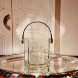 Vintage Crystal Ice Bucket with Metal Handle from the 70s
