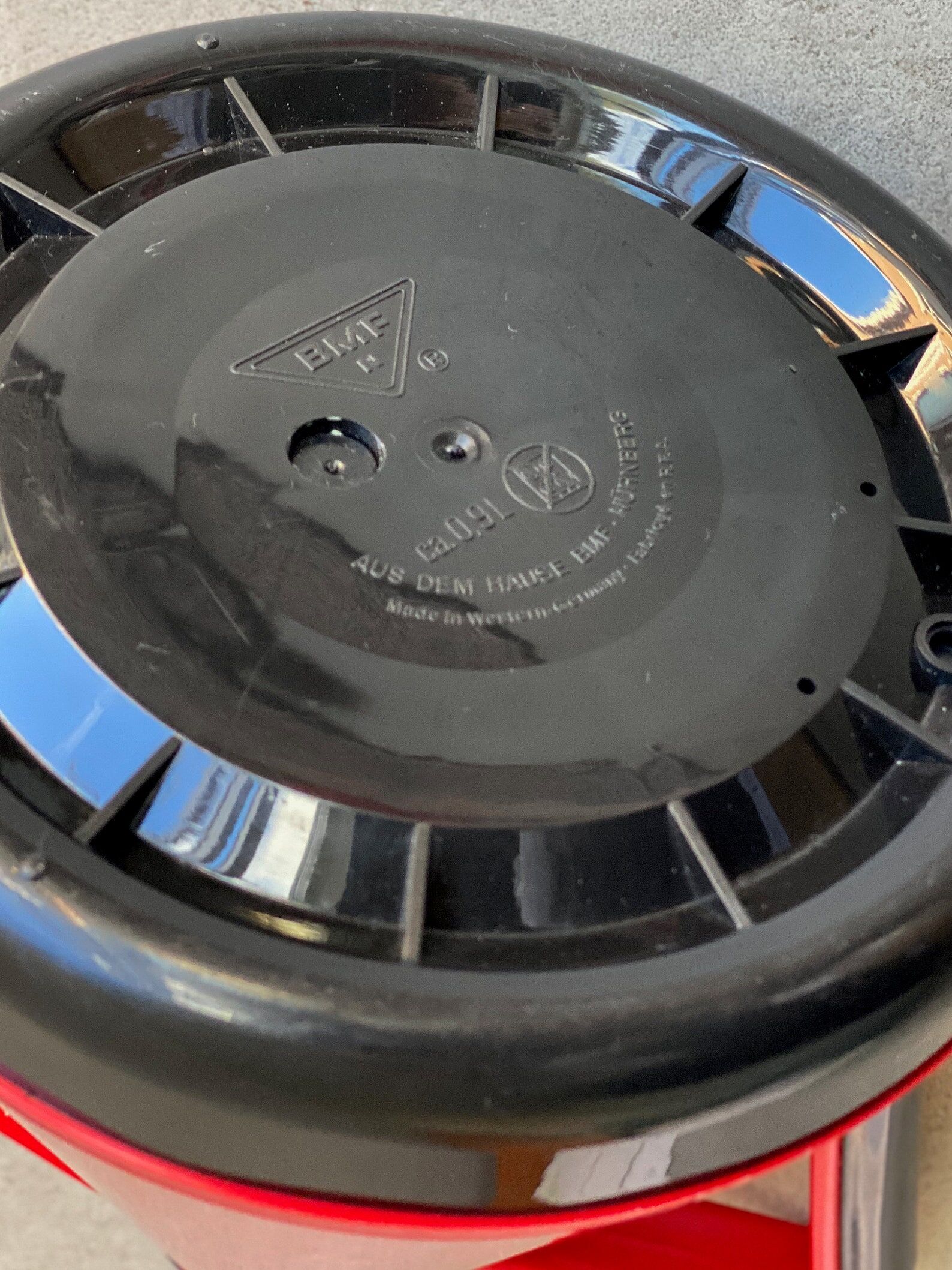 Vintage red post modern thermos by BMF, Memphis design