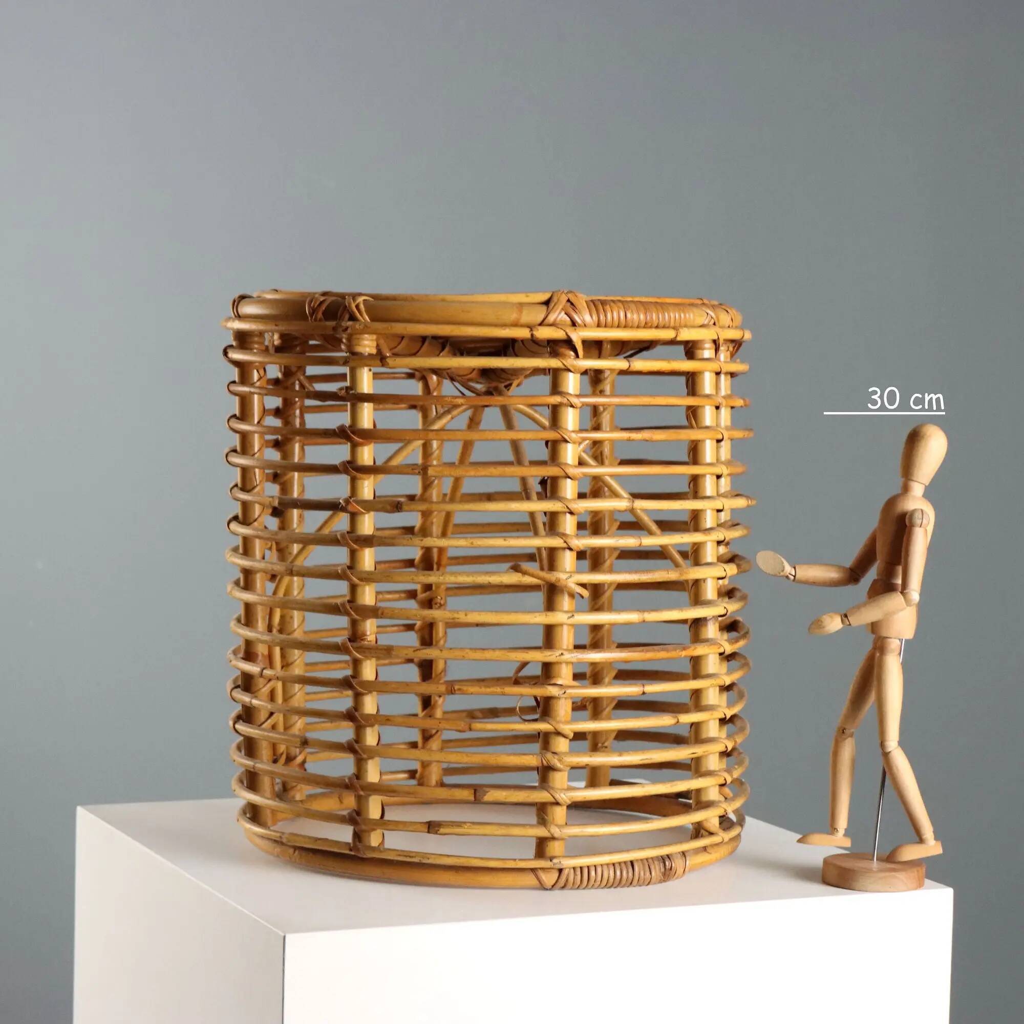 Vintage woven bamboo stool, Italian design from the 1970s.