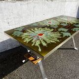 Vintage ceramic coffee table, floral patterns and chrome base.