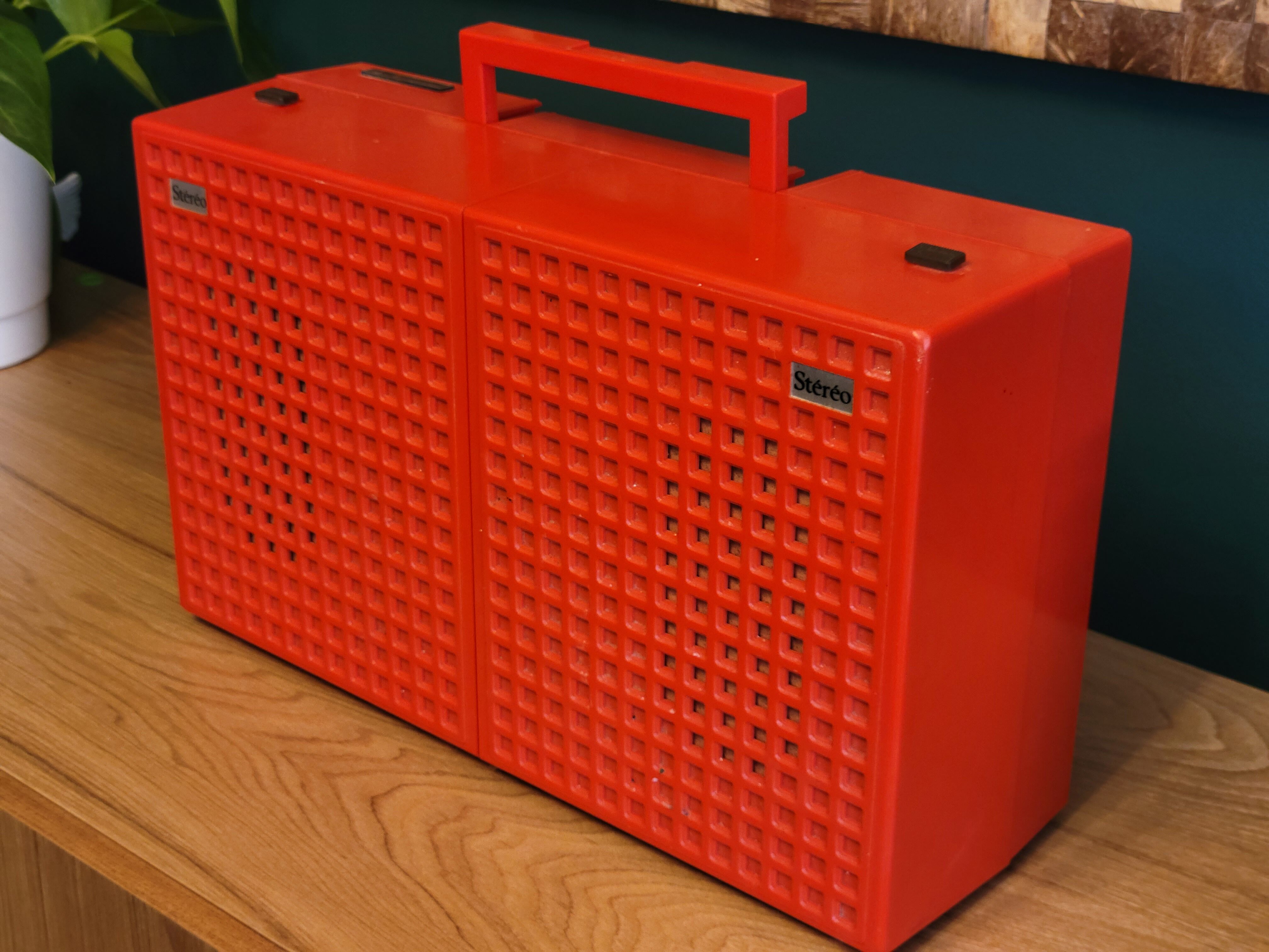 Vintage stereo electrophone record player Continental Edison red orange