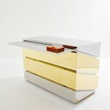 Commode chrome laiton 1972 Gabriella Crespi modèle Mr Mme