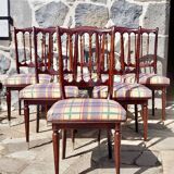 Set of 6 chairs in lacquered wood and fabric
