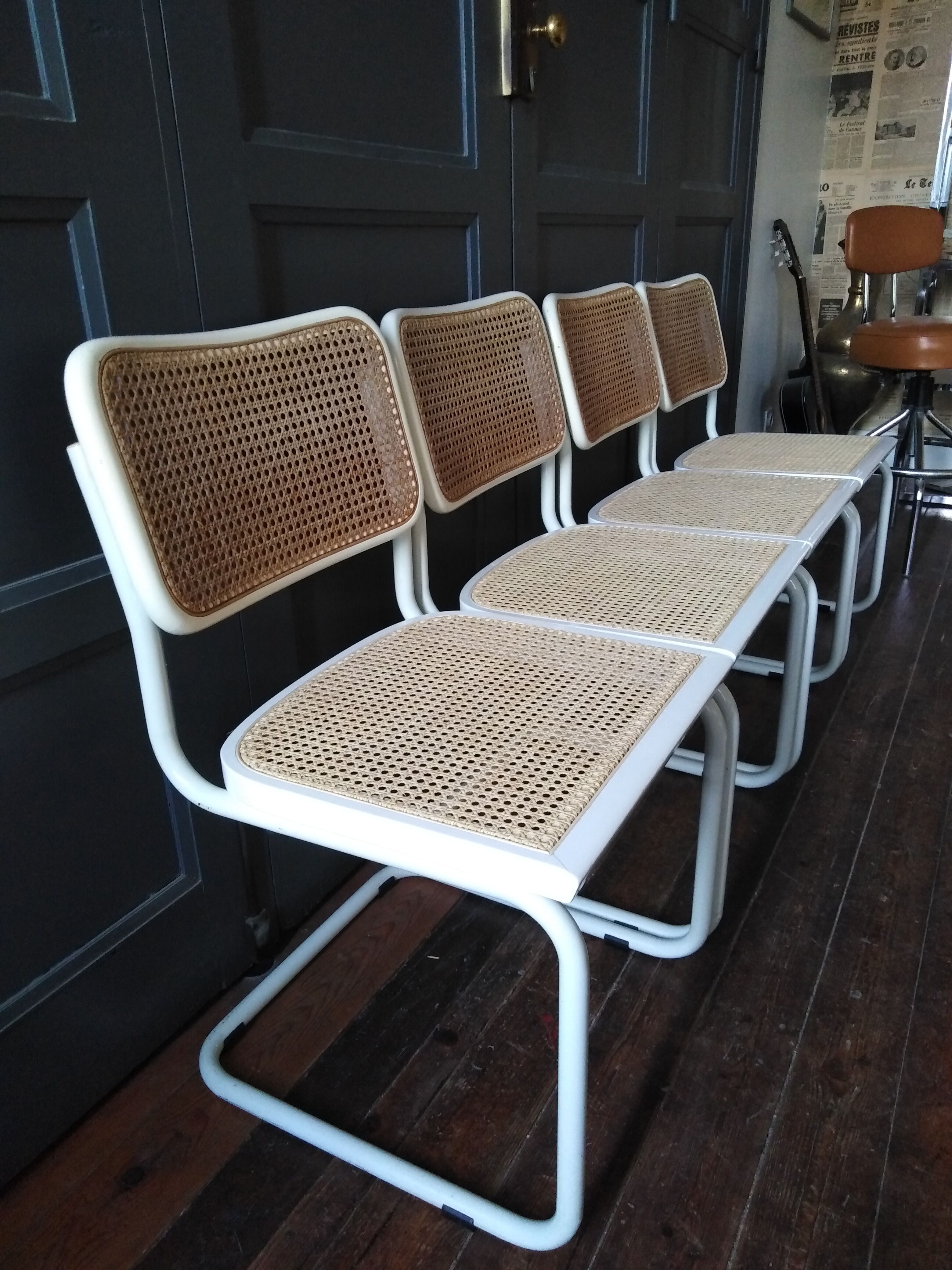 White Cesca B32 Marcel Breuer chairs 1970